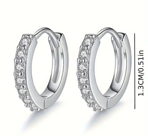 Elegant 14K White Gold Plated Paved Cubic Zirconia Men Women Huggie Hoop Earring